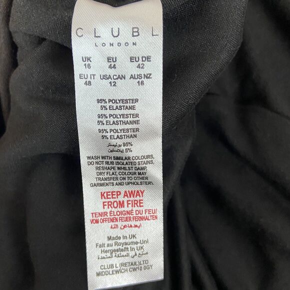 CLUB L London Black  Bodycon Midi Dress Sz 12 Morticia Addams Gothic Glam Witchy - Picture 6 of 7